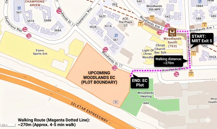 Woodlands South MRT station, a short walk from Wynwood Grand EC